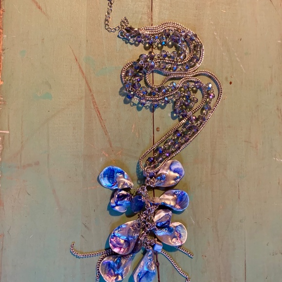 Blue Mother of pearl & Crystal Necklace 30" Long - Picture 6 of 12